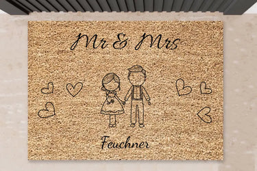 Strichmännchen - Personalisierte Fußmatte zur Hochzeit